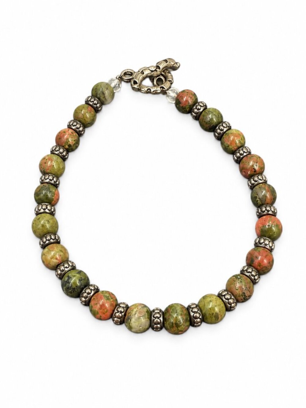 Unakite Gemstone Beaded Bracelet 7.25" Toggle Clasp